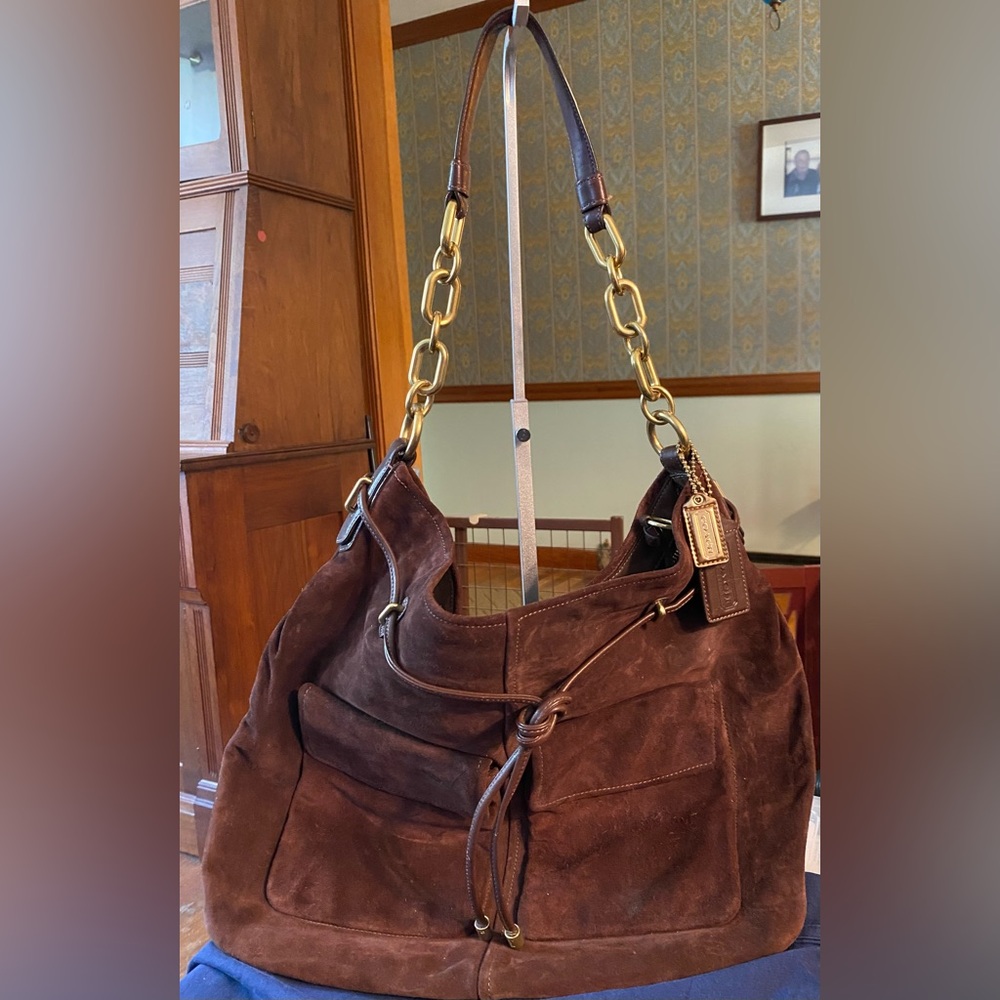 Coach Kristin Large Brown Suede Shoulder Bag